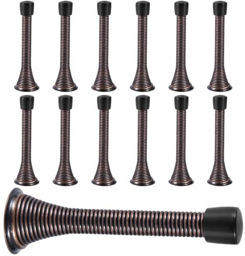 KISEER Feder-Türstopper, 8,9 cm, flexibel, robust, mit rostfreien Schrauben, Gummi-Stoßdämpferspitzen (antikes Messing), 12 Stück
