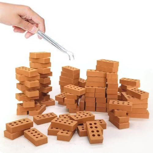 RHQFDM 100 Pièces Mini Brique de Construction,1:16 Brique Realiste,Mini Bloc de Ciment avec 8 Trous,pour la Modélisation des Maisons de Poche