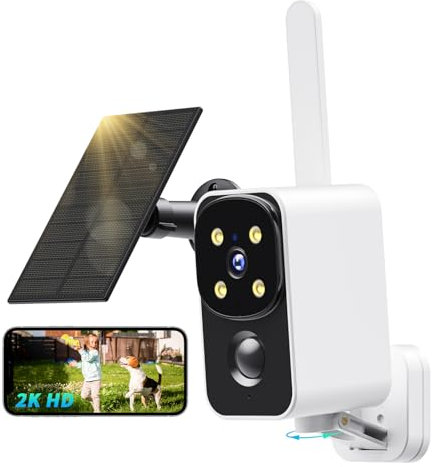 PESAIR 2K Überwachungskamera Aussen Akku Solar, 180° Kabellose Aussen Kamera mit PIR Erkennung, Farbiger Nachtsicht, Zwei-Wege-Audio, 2.4GHz WLAN, IP65 wasserdichte Kamera Überwachung Aussen Grau