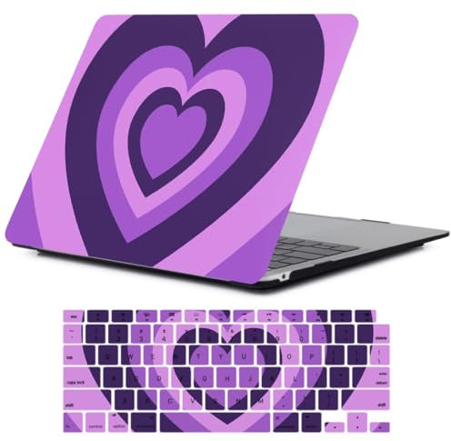 FFBOFFC Cover Rigida Compatibile con MacBook Pro 14 Pollici 2023-2021 Modello M3 A2992 A2918 M2 A2779 M1 A2442 con Touch ID, Plastica Custodia Protettiva Case & Copritastiera, Cuore viola