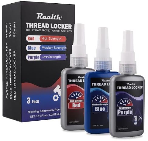 Realth Frein Filet | Bleu et Rouge & Violet | Bloc à Filetage à Faible Résistance Moyenne et Haute | Boulons à écrous de Verrouillage et D'étanchéité - Contre la Perte et les Fuites | Pack 50ml x 3