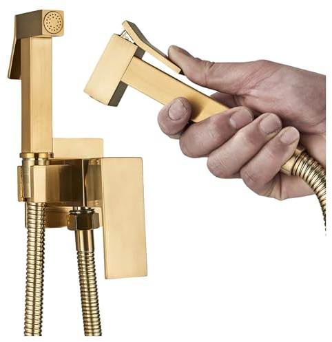 Grifo para bidé de pared clásico con ducha higiénica, grifo mezclador de agua fría y caliente, cartucho de cerámica, cuerpo de latón, manguera de ducha de 100 cm, conexión G1/2, juego de baño (dorado