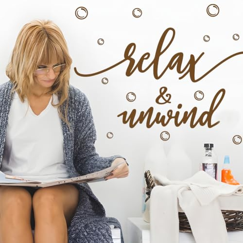 SUPERDANT Wandtattoo Relax Unwinde Für Badezimmer Schriftzug Wandtattoo Wohnzimmer Blasen Wandsticker Toilettenaufkleber Wandaufkleber Für Wände Badezimmer Badewanne Transferaufkleber Heimdekoration