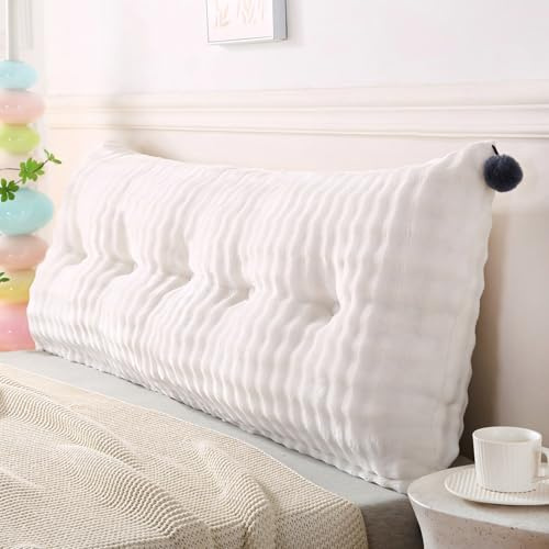 Rückenkissen Lang Rechteckiges Lendenkissen, Bett-Rückenstütze Rechteckige Rückenstützkissen Stützkissen Sitzkissen für Bett Sofa Kopfteil Lesekissen Kopfteilkissen (150cmx40cmx25cm, Plüsch Weiß)