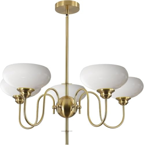 KCO Lighting Moderner Kronleuchter für Wohnzimmer, Mid-Century Gold-Deckenleuchte für Esszimmer, Vintage Milchglas-Kugel-Kronleuchter für verschiedene Decken