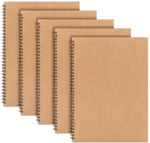 Yafe A4 Spiral Notebooks 5 Pack, Lined, 60 Sheets, Kraft Cover | Double Wirebound, Thick Beige Paper, Smooth Page Turning, Bleed-Resistant, for School, Office, Travel