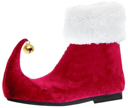 Weihnachtsmänner Überstiefel Unisex Weihnachten Mottoparty Weihnachtself Schuhe Santas Helfer Wichtel-Schuhe Mit Glocken Schuhüberzieher Elf Boots Fasching Karneval Erwachsene Kostüm