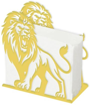 SUPERDANT Löwenbrüllen Serviettenhalter Für Tisch Metallic Serviettenspender Mit Tierdesign Gelbe Metallische Tischdekoration Für Küche Bar Wohnzimmer Deko