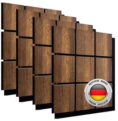 AS Country Stone® Akustikpaneele Holz | 4x Stück - 60cm x 60cm | echtes Holz | Effektive Schalldämmung für Büro | Wandpaneele für mühelose Montage | Ideale Deko für Büros | Wandpaneele Akustikplatten