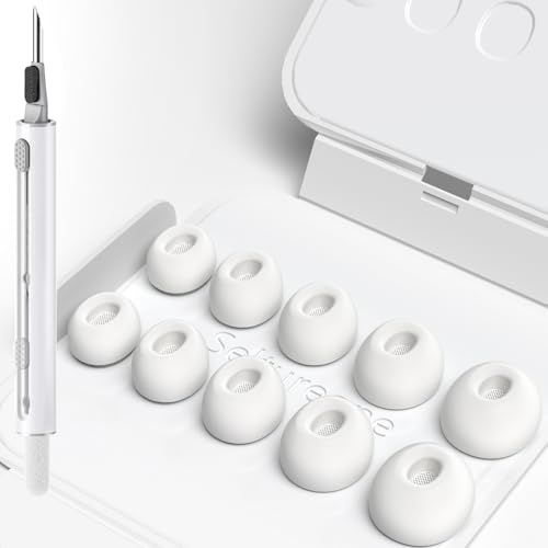 Seltureone 5 Paare Ersatz-Ohrstöpsel für AirPods Pro 3 (2025) mit Reinigungskit, Es sind 5 Größen Silikontips mit Tragbarer Aufbewahrungsbox Vorhanden für AirPods Pro 3 Aufsätze (XXS/XS/S/M/L