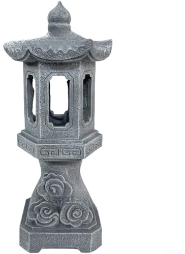 HEBEOT Solar Pagode Gartenlampe Harz Steinoptik IP44 Wasserdicht Zen Outdoor Dekorative Beleuchtung mit Automatischer Lichtsteuerung für Innenhöfe Terrassen Rasen Nachhaltig Erneuerbar (B)