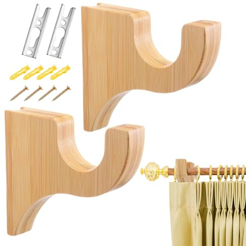 Generico Gardinenstangenhalter aus Holz, 2er-Set | Halterungen für Gardinenstangen für Zuhause, Schlafzimmer und Schrank, Decken- und Wandmontage, Dusche und Zimmer, Braun, 2 Stück