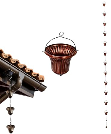 Regenrinnenkette 380 cm Ersatz Metall Deko | Regensammelkette mit 12 Gläsern | Garten, Hof, Bauernhaus, Terrasse, Deck, Balkon, Villen