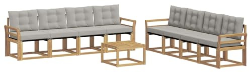 vidaXL Outdoor-Sofagarnitur mit Kissen 9 pcs Weiß und Hellgrau, Moderne Garten-Couch, tolles Set für Bequeme Lounge, langlebige Möbel, stylische Terrasse
