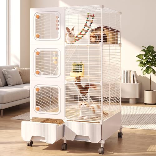 Mehrstöckiger Kleintierkäfig, für Frettchen, Eichhörnchen, Kaninchen | Indoor-Laufstall mit 6 Rädern mit Bremsen, Einfache Montage und Belüftung