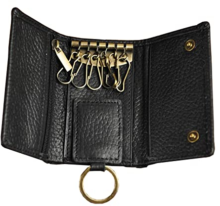 Le’aokuu Schlüsseletui Mini Leder Schlüsselanhänger Ledergeldbörse Kleine Geldbörse Damen Herren Autoschlüssel Tasche Schlüsselmäppchen (1064 Schwarz)