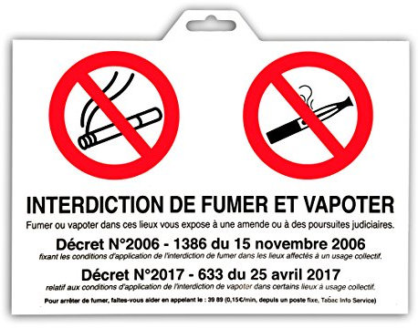 Chapuis PSR12B Panneau pvc adhésif Dimensions 275 x 190 mm Interdiction de fumer et de vapoter