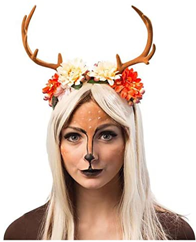 Orlob Kostüm Zubehör Haarreif Geweih braun mit Blumen Karneval Fasching