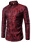 Allthemen Men's Dress Shirts Long Sleeve Paisley Shirt Jacquard Silk Formal Shirts for Men Button Down Collar Casual Tuxedo Shirts, Wine Red, M