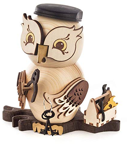 Rudolphs-Schatzkiste Räucherfigur Eule Handwerker H: 16cm NEU Erzgebirge Räuchermann Rauchmann Rauchfigur