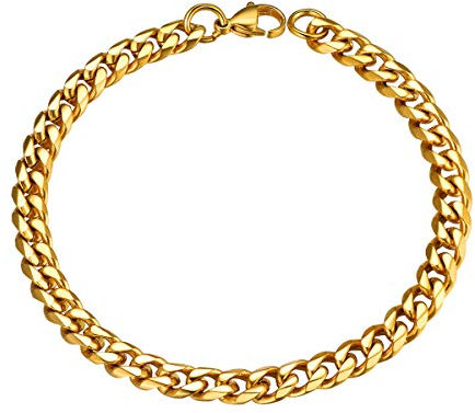 FOCALOOK Panzerkette Armband für Damen Herren 18k vergoldet Halskette 6mm/21cm Hip Hop Rapper kubanische Gliederarmband Armkette Modeschmuck für Valentinstag Weihnachten