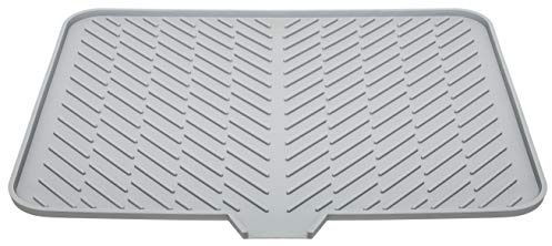 Luxet Silicone Dish Drying Mat with Built-in Drain Lip - Hygienic Drying Pad - Sturdy Compact Easy to Clean Tray Protects Surfaces Prevents Water Build Up - 23 X 17 (Grey)