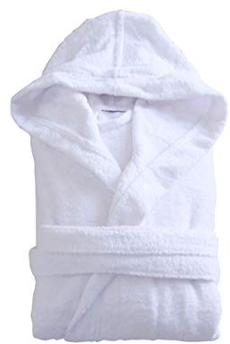 The House Of Emily Turkish Cotton Terry Towelling Hooded Bathrobe Dressing Gown for Men and Women Soft and Highly Absorbent (White, Medium - Chest 45-48)