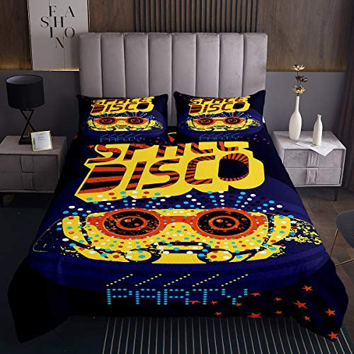 Space Disco Coverlet Set Alien Bettwäsche Set Disco Party für Kinder Teen Jungen junge Cartoon Untertasse Krawatte Farbstoff Bett Abdeckung Schlafzimmer Dekor mit 2 Kissenbezüge 220×240 blau gelb
