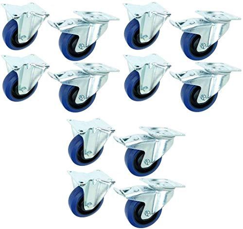 3 Satz 100 mm BLUE WHEELS Lenkrollen mit Bremse/Feststellbremse + Bockrollen Transportrollen Schwerlastrollen 135 kg/Rad Blau - INDUSTRIEQALITÄT ECO (3 Satz Brems/Bock)