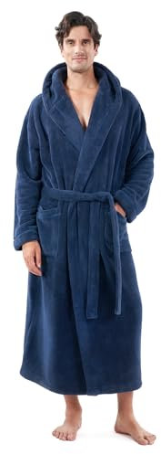 DAVID ARCHY Accappatoi Uomo Con Cappuccio Lunghezza intera Pile Microfibra Morbido e caldo Inverno Rilassato Abbigliamento da casa Pigiami