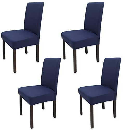 Leeyunbee 4 Stück Esszimmer Stuhlhussen, Abnehmbare Waschbar Elastische Moderne Beschützer Stuhlbezug, Dehnbare Stuhlhussen Für Hochzeit Partys Bankett Haus Esszimmer Hotel Restaurant (Navy Blau)