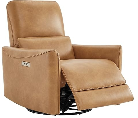 CHITA Power Recliner Chair, Swivel Nursery Glider, Medium, Cognac Brown