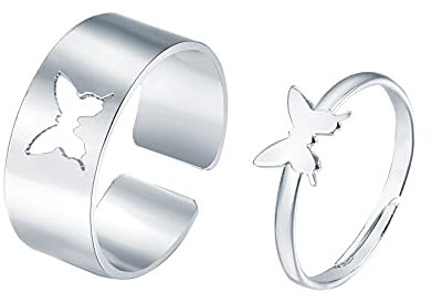 AILUOR Schmetterling Ringe für Paare, 2 Stück Schmetterling Ringe für Frauen Passende Ringe für Paare Ringe Pinky Promise Rings Trendy Ringe Set für Teen Girls Schmetterlings schmuck (Silber)