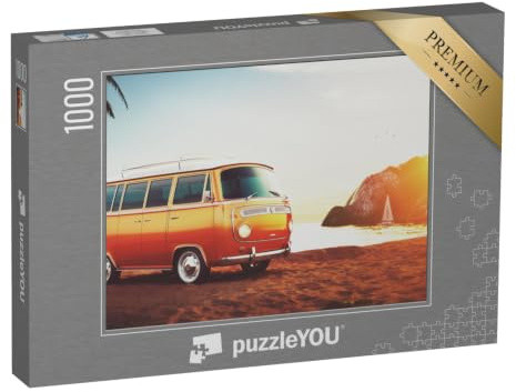 puzzleYOU: Puzzle 1000 Teile „Retro-Bus am Strand im Sonnenuntergang“ – aus der Puzzle-Kollektion Autos