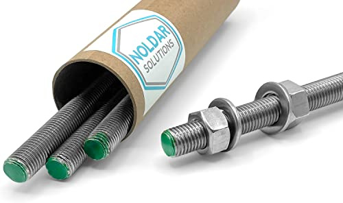 NOLDAR | 2x Varilla roscada M8 de acero inoxidable A2 (AISI 304). Incluye 2 varillas M8 de 1 metro de longitud con 4 tuercas hexagonales y 4 arandelas planas para fijación.