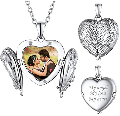 FindChic Herz Medaillon zum Öffnen für Bilder, Sonnenblumen Foto Anhänger Frauen Personalisierte Halskette mit Gravur Locket Necklace, Silber, 45+5cm, Geschenke für Weihnachten Geburtstag