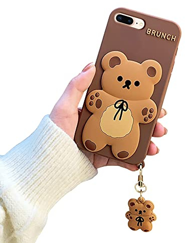 Razstorm Design for iPhone 7 Plus & iPhone 8 Plus & iPhone 6S Plus Case 3D Cartoon Animal Character Soft Silicone Kawaii Girls Women Teenager Shockproof Rubber Cover 5.5 Inch (with Small Bear Pendant)