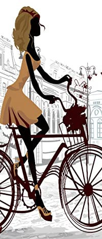A.Monamour Türtapete Selbstklebend Türfolie Türposter 3D Cartoon Mädchen Auf Dem Fahrrad Auf Der Pariser Straße Vinyl Folie Türdeko Tapete Wandbild Türaufkleber Türtattoo 95 x 215 cm