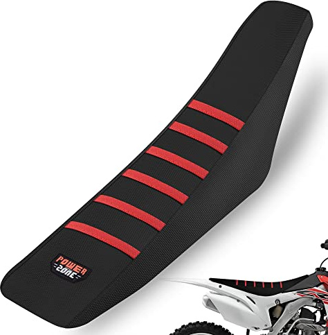 MCHMFG Universal-Sitzbezug für Motorrad, rutschfest, Gummi, gestreift, griffig, weich, für CRF WR WRF RMZ YZF SXF EXC EXC XC SX CR KLX Dirt Pit Bike Motocross Offroad Motorrad (rot)