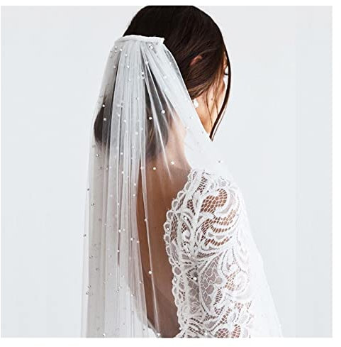 Brautschleier 3 Meter Lange Perlen Bridal Schleier Eine Schicht Kathedrale 3M Hochzeitsschleier mit Kamm (Color : Ivory, Item Length : 200cm)