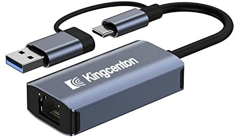 USB C Ethernet Adapter,Kingcenton 2 in 1 USB/USB-C auf RJ45 Gigabit Ethernet LAN Netzwerkadapter, Kompatibel MacBook Pro/Air, iPad Pro/Air, iMac, XPS, Surface Pro, Notebook Laptop usw.