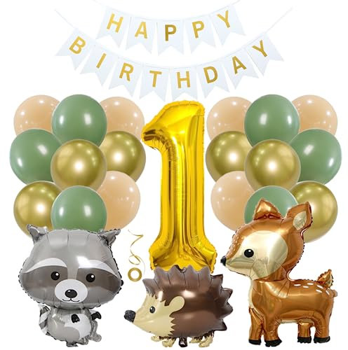 Jxuzh Luftballon 1. Geburtstag Tiere Junge Mädchen Deko Grün Dschungel Kindergeburtstag 1 Jahre Waldtiere 1 Jahr Deko 1 Jahre Junge