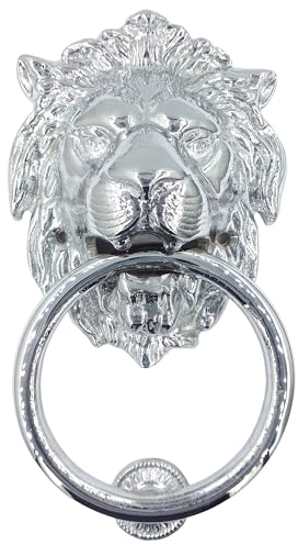 Anatolica Türklopfer mit Löwenkopf, 18 cm, massives Messing, Regency-Periode, Poliertes Chrom
