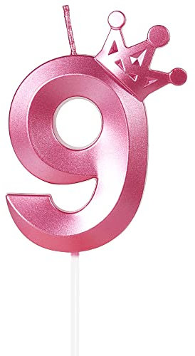 Yiran Pink 9th Birthday Candles with Crown, 3inch Giant Number 9 Candle, 9th Birthday Candle for Cake, Happy Birthday Candle, Cake Candles Cake Topper Decorations for Girls Birthday Party Supplies