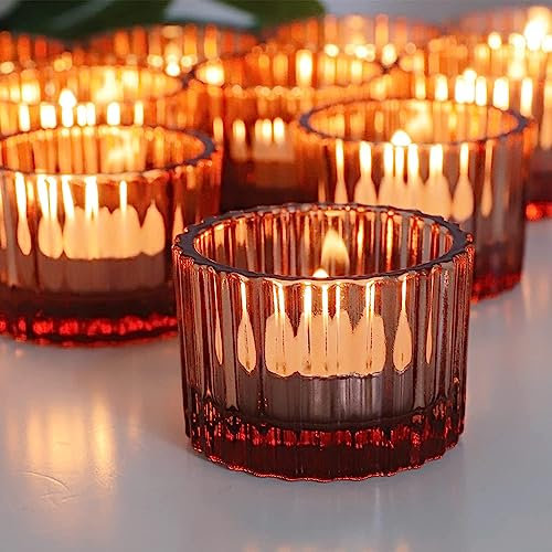 Vohocandle Lot de 12 photophores roses vintage pour bougie chauffe-plat en verre pour décoration de table de mariage, fête, décoration de table (rose, 5 cm x 3,5 cm)