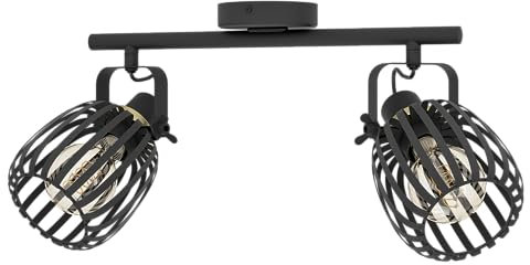 EGLO Deckenstrahler Segovia, 2-flammige Deckenlampe mit schwenkbaren Spots, Deckenleuchte aus Metall in Schwarz und Messing-gebürstet, Deckenspot mit E27 Fassung