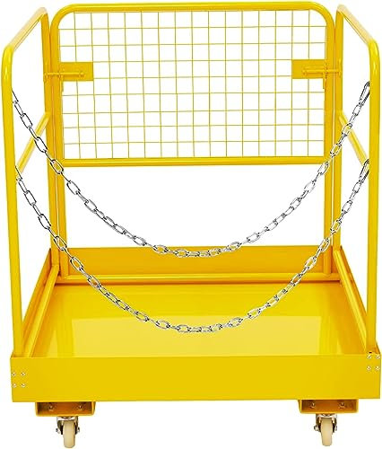 Gabbia di sicurezza per carrelli elevatori 91,4 x 91,4 cm per 1 o 2 persone, carrello elevatore da uomo 544,3 kg con 4 ruote, piattaforma di lavoro pieghevole per cambio luci, pittura, riparazione