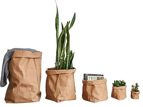 SendOutLove Sac en Papier Kraft écologique et Lavable, Pot à Plantes, Sac de Rangement, Support pour Fleurs séchées, Rangement pour la Maison (25cm x 34cm, Bottom Diameter 20cm, Blanc)