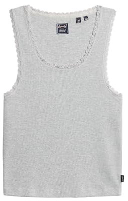 Superdry Damen Athletic Essentials Vintage Tanktop mit Spitzenbesatz Grau Meliert S/M