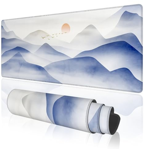 TOXXU Mountain Sunrise Großes Gaming-Mauspad mit rutschfester Unterseite für Tastatur, verlängerte XL-Halterung, Mauspad für Zimmer, Schreibtischunterlage mit chinesischer Tinte, genähte Kanten für